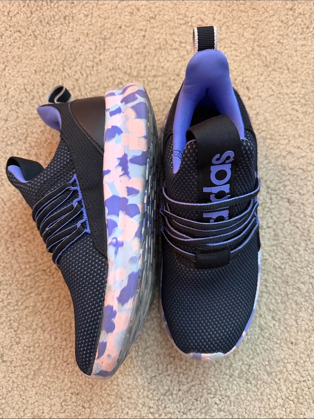 adidas Kids Black & Purple Athletic Sneakers with Camouflage Midsole